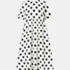 Dot Print Pleated Pocket Short Sleeve Crew Neck Dress