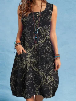 Plants Print Sleeveless Pocket Crew Neck Vintage Dress 9 Plants Print Sleeveless Pocket Crew Neck Vintage Dress -Zanzea Shop 3125da99 09df 416e ac2b c3b8bca3bae2