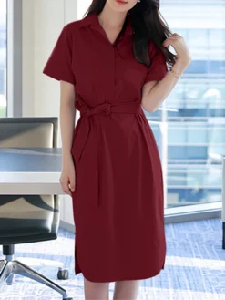 Solid Tie Front Pocket Lapel Short Sleeve Casual Dress -Zanzea Shop 31686fc7 5132 4112 a160 57f321af05d6