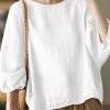 Solid Loose Dolman Sleeve Crew Neck Blouse