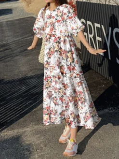 Cottagecore Flower Print Pocket Puff Sleeve Casual Maxi Dress -Zanzea Shop 318b71d3 b844 478b 9d4a 6d2006599d9b