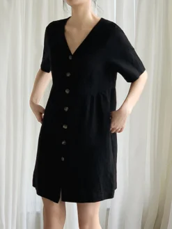 Cotton Solid Button Short Sleeve V-neck Casual Dress -Zanzea Shop 31985eee 1f4b 4619 94eb eb2914845384
