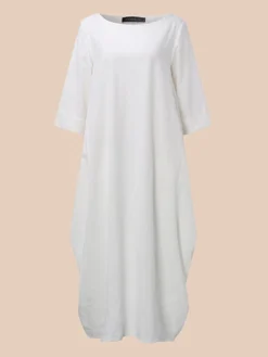Vintage Women Solid 3/4 Sleeve Loose Maxi Dress With Pocket -Zanzea Shop 31cdb9aa a807 4c93 84e6 08e9bd03674d