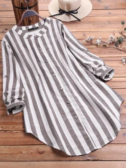 Striped Irregular Button Plus Size Shirt For Women -Zanzea Shop 31d6b700 dcbe 4dfe 8f4f fd37a570a6ef
