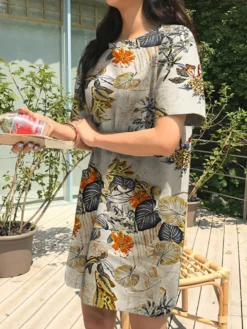 Flower Leaves Print Short Sleeve Crew Neck Vintage Dress 15 Flower Leaves Print Short Sleeve Crew Neck Vintage Dress -Zanzea Shop 321c4ad9 42fd 40eb a442 b633b5c24f9f