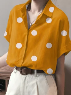 Dot Print Slit Hem Button Roll Sleeve Lapel Shirt -Zanzea Shop 32518805 4f6b 4172 bdaa 2c3f1a80b078