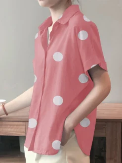 Dot Print Slit Hem Button Roll Sleeve Lapel Shirt -Zanzea Shop 328ad4fd ffb7 4cda 9af4 46399a239245