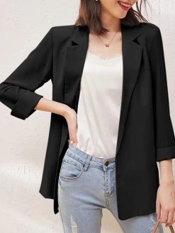 Solid Lapel Slit Hem Back Long Sleeve Blazer For Women -Zanzea Shop 3296feef 6e90 40c8 95ad d9b7483678c6