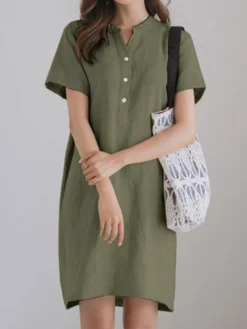 Solid Short Sleeve Button Front Half Placket Dress -Zanzea Shop 32edfde3 28c3 49fb b7d7 49e095c26fbe
