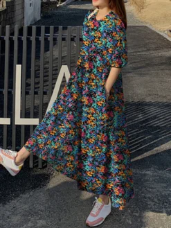 Cottagecore Calico Pocket Puff Sleeve Casual Maxi Dress 8 Cottagecore Calico Pocket Puff Sleeve Casual Maxi Dress -Zanzea Shop 32fd23ef d77d 45fa 905b c6c22d8cc1ef