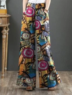 Abstract Pattern Pocket Drawstring Elastic Waist Loose Pants -Zanzea Shop 33272045 ca57 4014 8983 4a777aee1dec