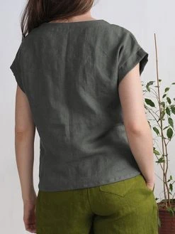 Solid Button Short Sleeve Crew Neck Casual Blouse -Zanzea Shop 334f6ce9 b81a 415f 8e7b 8859a9304b46