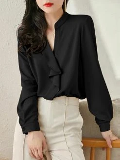 Solid Ruffle Stand Collar Long Sleeve Blouse For Women 19 Solid Ruffle Stand Collar Long Sleeve Blouse For Women -Zanzea Shop 338f060d 719e 43a8 b776 fd8c6c2d862b