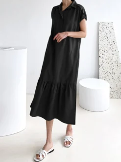 Solid Slit Pocket Lapel Short Sleeve Dress With Belt -Zanzea Shop 33aed549 0ba8 473a a71e 4bc38a57a4dc