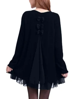 Casual Chiffon Patchwork Back Bow Double Layer Flared Blouse -Zanzea Shop 33c11797 e30a 4714 93aa 56ed01525ffe