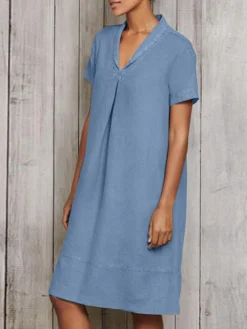 Women Solid Pleated Lapel Cotton Short Sleeve Dress 11 Women Solid Pleated Lapel Cotton Short Sleeve Dress -Zanzea Shop 33c934b2 902d 4f28 8da1 a2f4a0408ad0