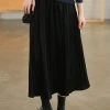 Women Solid A-line Casual Pleated Elastic Waist Skirt