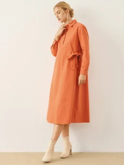 Solid Bowknot Long Sleeve Lapel Button Half Placket Dress -Zanzea Shop 343bc247 b74b 43b2 b9ba 52650bc04fbe
