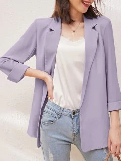 Solid Lapel Slit Hem Back Long Sleeve Blazer For Women -Zanzea Shop 346cc028 fa43 4450 870d 6e36cbc211f1