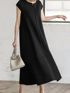 Women Solid Short Sleeve Casual Crew Neck Dress -Zanzea Shop 3485ef1f 6285 43e7 b81b beebe4b4e59b