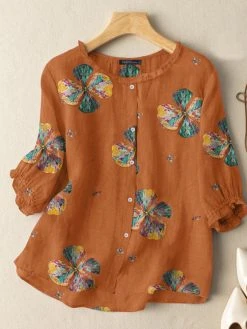 Women Colorful Floral Print Frill Neck Cotton 3/4 Sleeve Blouse -Zanzea Shop 34ab8dca ebbf 44aa 8c9f 238e9ab5997f