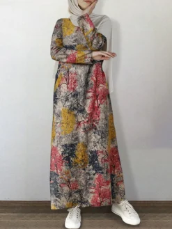 Vintage Maple Forest Print Plus Size Maxi Dress -Zanzea Shop 351d4900 5292 437e af97 88869d66bad7