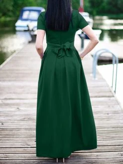 Solid Short Sleeve Pocket Crew Neck Maxi Dress -Zanzea Shop 351f803a 51e2 424d abcc 51384f7bcaa7