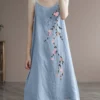 Women Floral Embroidered Cotton Spaghetti Strap Dress
