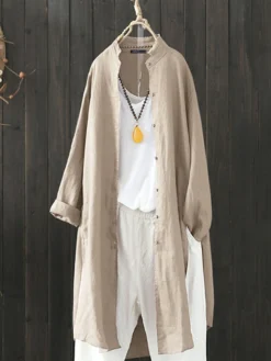 Vintage Irregular Button Split Solid Plus Size Long Shirt -Zanzea Shop 352339ec 9ab1 463a b4e1 1bdb66c53eef