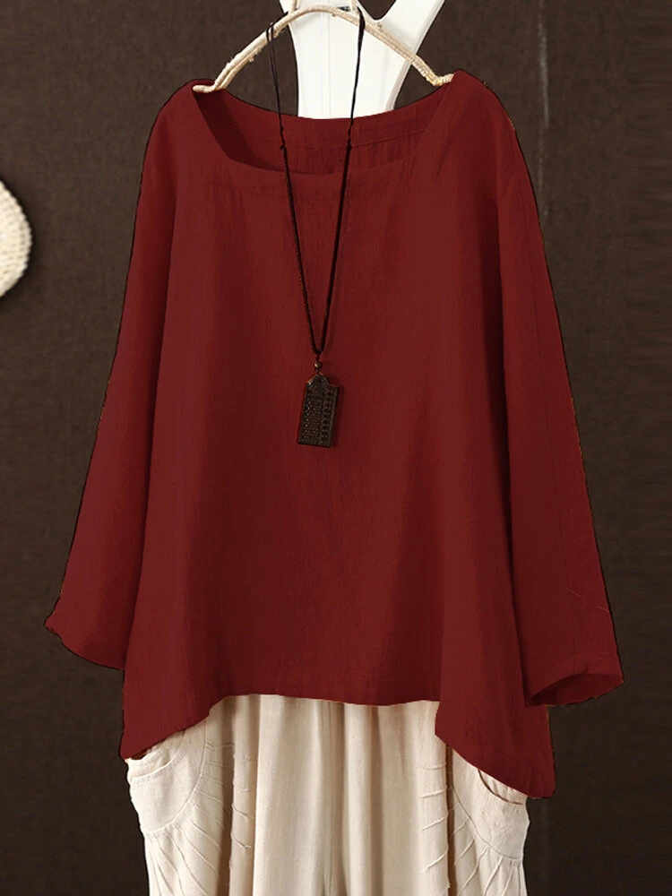 Solid Color Crew Neck Long Sleeve Plus Size Blouse 3 Solid Color Crew Neck Long Sleeve Plus Size Blouse - Image 3