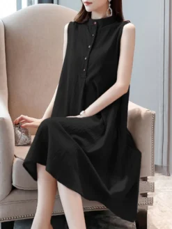 Solid Stand Collar Button Sleeveless Dress For Women 14 Solid Stand Collar Button Sleeveless Dress For Women -Zanzea Shop 35462b9a 89f5 486d 903e e5c9943a0c4b