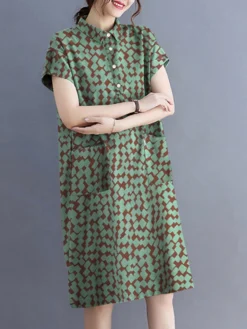 Allover Geo Print Lapel Dual Pocket Short Sleeve Dress 12 Allover Geo Print Lapel Dual Pocket Short Sleeve Dress -Zanzea Shop 354effa1 ae23 4021 8e46 00997adb8940