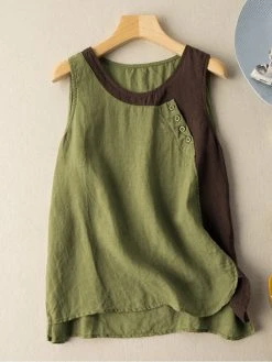 Contrasting Color Button Sleeveless Round Neck Casual Cotton Tank Top 5 Contrasting Color Button Sleeveless Round Neck Casual Cotton Tank Top -Zanzea Shop 35a7ae03 c168 4f2d a92d d2ddeb946eba