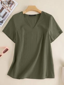 Solid V-neck Short Sleeve Casual T-shirt For Women -Zanzea Shop 35a9d4e4 2074 47ff 93af aeec81ac51c6