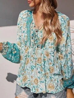 Women Allover Floral Print V-Neck Bohemian Long Sleeve Blouse -Zanzea Shop 35ab6907 31af 45fd 859b 189cf71f6498