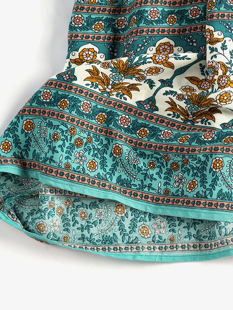 Women Ditsy Floral Print V-Neck Tie Bohemian Half Sleeve Dress 8 Women Ditsy Floral Print V-Neck Tie Bohemian Half Sleeve Dress - Image 8