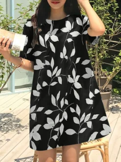 Leaves Print Pocket Crew Neck Short Sleeve Casual Dress 20 Leaves Print Pocket Crew Neck Short Sleeve Casual Dress -Zanzea Shop 35cd6151 56a7 4e79 a896 a72770349b2e
