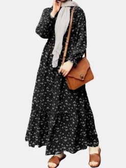 Floral Print Ruffle Long Sleeve Casual Muslim Dress For Women -Zanzea Shop 35d5b3cc ea39 42c4 af5e 9946e0bc55fe