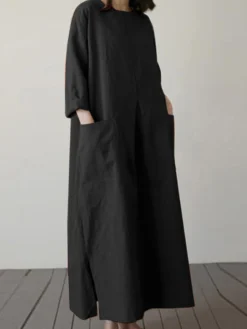 Solid Dual Pocket Slit Hem Crew Neck Vintage Dress 20 Solid Dual Pocket Slit Hem Crew Neck Vintage Dress -Zanzea Shop 35d6a690 d612 4e7b 8778 804d2e66b531