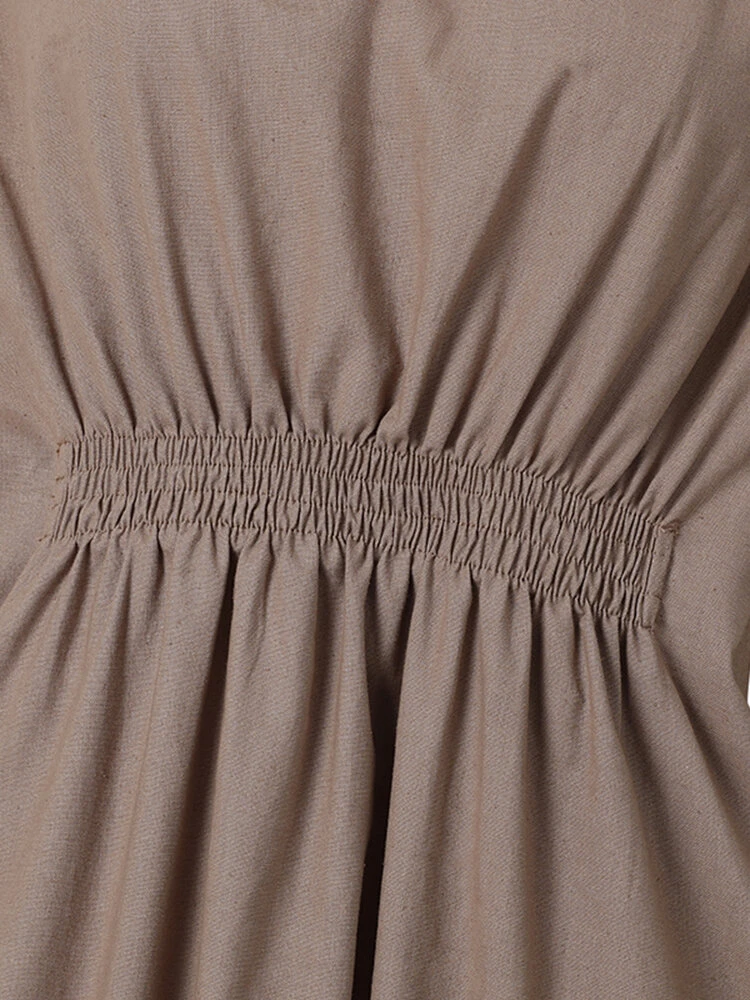 Solid Shirred Pocket Half Sleeve Crew Neck Dress 7 Solid Shirred Pocket Half Sleeve Crew Neck Dress - Image 7