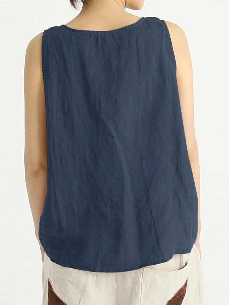 Women Floral Print Patchwork Crew Neck Cotton Sleeveless Tank Top 8 Women Floral Print Patchwork Crew Neck Cotton Sleeveless Tank Top - Image 8