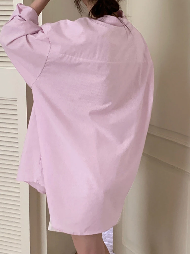 Stripe Long Sleeve Pocket Button Front Lapel Loose Shirt 5 Stripe Long Sleeve Pocket Button Front Lapel Loose Shirt - Image 5