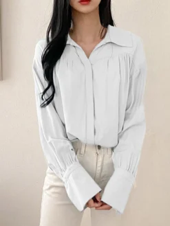 Solid Long Sleeve Lapel Casual Button Front Shirt -Zanzea Shop 37b46211 9313 4810 b544 84a610ca0a22