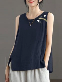 Contrast Slit Hem Sleeveless Crew Neck Casual Tank Top -Zanzea Shop 37e3537c 6f40 44b7 8c7f 28c18ab93d3c