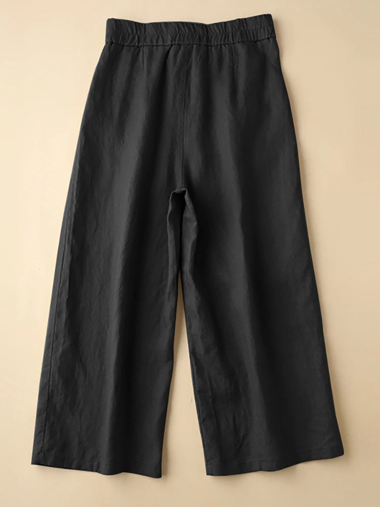 Solid Pocket Zip Front Elastic Waist Straight Leg Pants 6 Solid Pocket Zip Front Elastic Waist Straight Leg Pants - Image 6