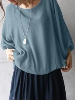 Women Solid Crew Neck Casual 3/4 Sleeve Blouse -Zanzea Shop 37fcb643 e077 40a4 aa54 4d3afff0a753