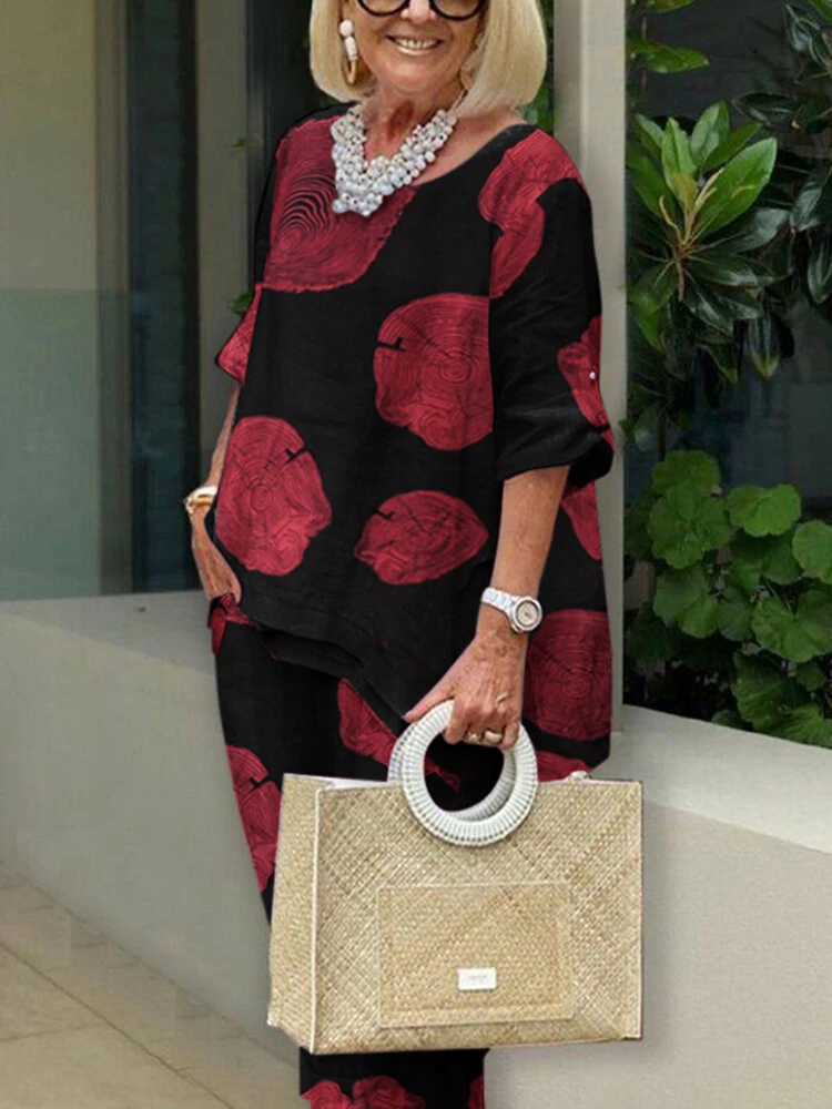 Women Print Long Sleeve Crew Neck Two Pieces Suit 6 Women Print Long Sleeve Crew Neck Two Pieces Suit - Image 6