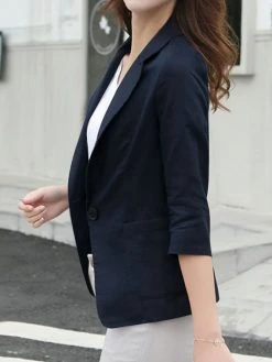 Solid Lapel Pocket Button Front 3/4 Sleeve Blazer 17 Solid Lapel Pocket Button Front 3/4 Sleeve Blazer -Zanzea Shop 382849d5 918b 449c b3f0 e1b8cf4858d9
