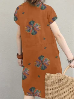 Vintage Floral Print Notch Neck Drawstring Waist Cotton Dress -Zanzea Shop 38672d5b 375f 41c2 9f49 53b98555d409
