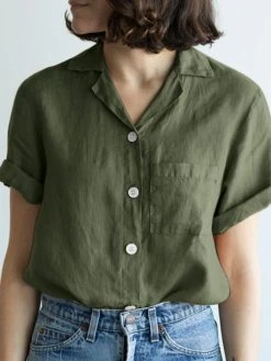 Solid Button Front Pocket Lapel Short Sleeve Shirt -Zanzea Shop 387a7a84 154f 4021 8524 f8bb67a7cc11